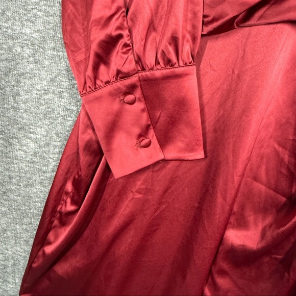 Lane Bryant Stretch Satin Surplice Knot Front Midi Dress 22/24 Burgundy - Picture 4 of 6